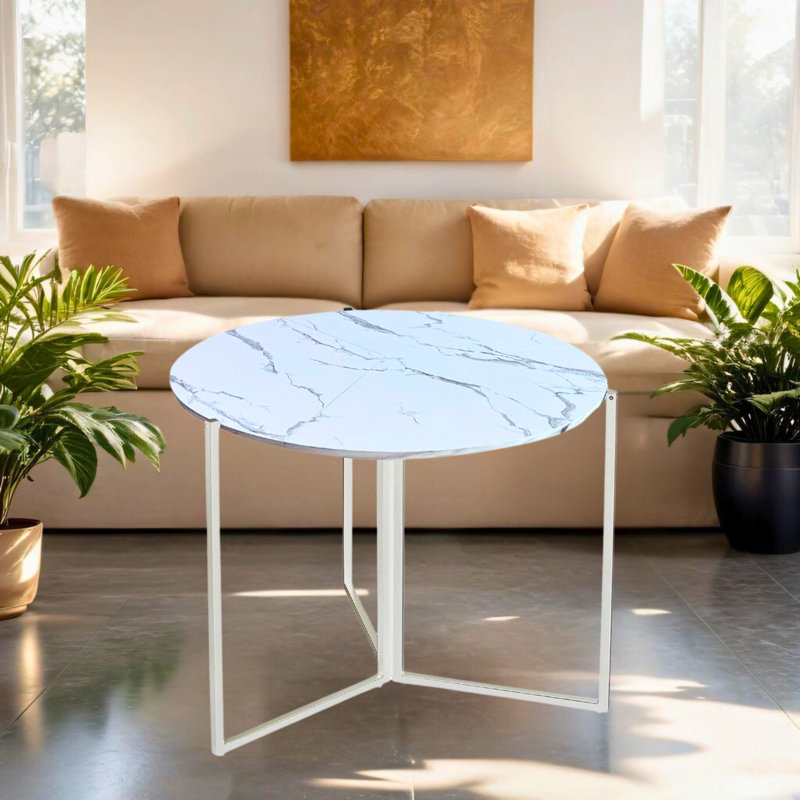 Table pliante ronde de 43 po avec base en fer et plateau en bois d'ingénierie P 43 po - Conception à trois volets peu encombrante