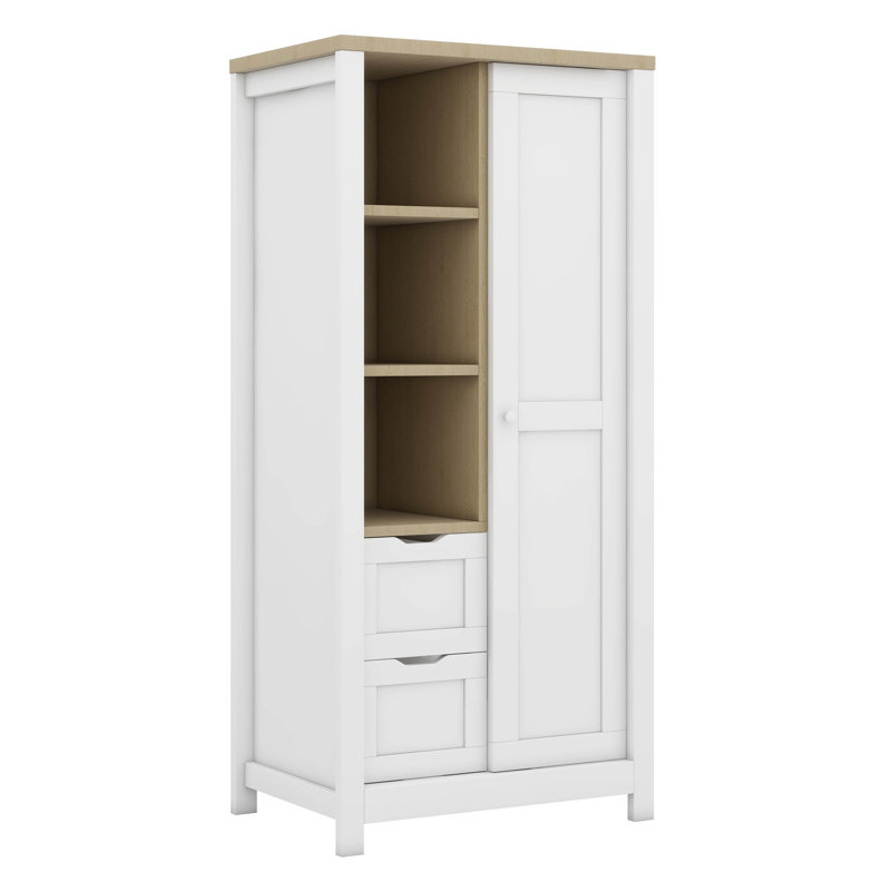 Garde-robe avec porte coulissante, tringles suspendues et tablettes ouvertes