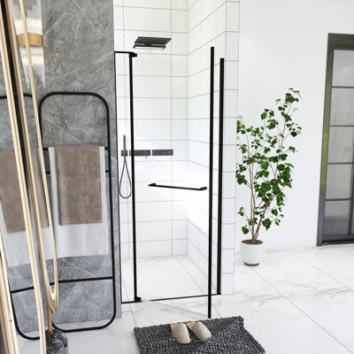 28-32"W X 72"H Left And Right Opening Universal Pivot Shower Door, Open Outside, With 1/4" And 5/16" Tempered Glass, Matted Black Finish