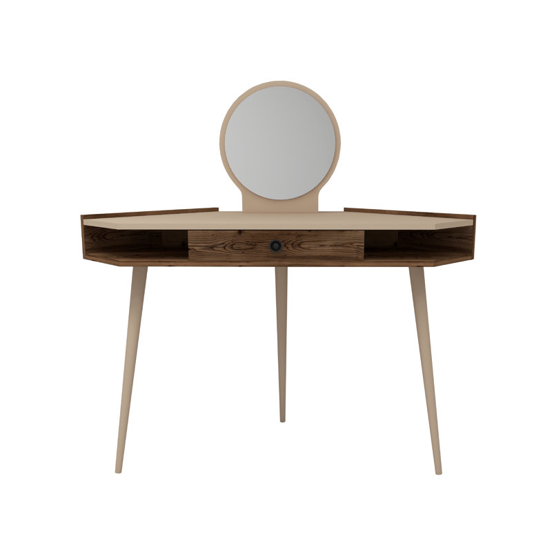 Bristoly Dressing Table with Mirror, Light Walnut/Beige