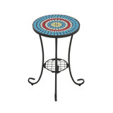 Patio Side Table with Shelf,Blue+Black