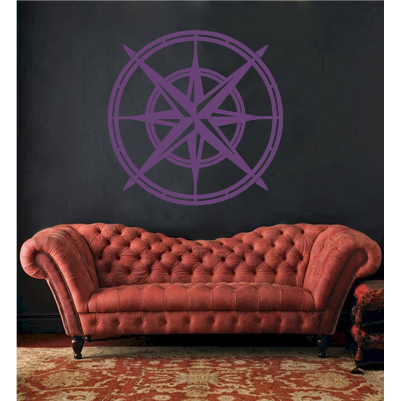 Décalcomanie murale boussole north star, H 30 po x l 30 po x P 0,01 po, Violet