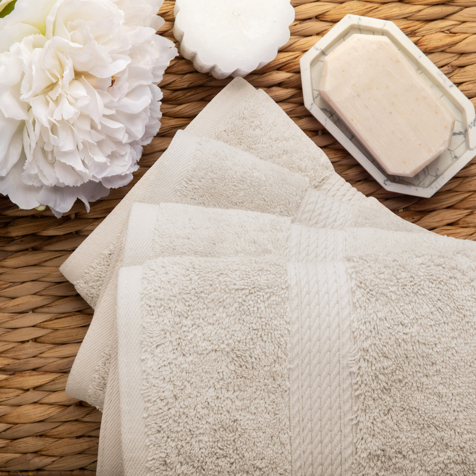 Egyptian Cotton Hand Towels, Stone