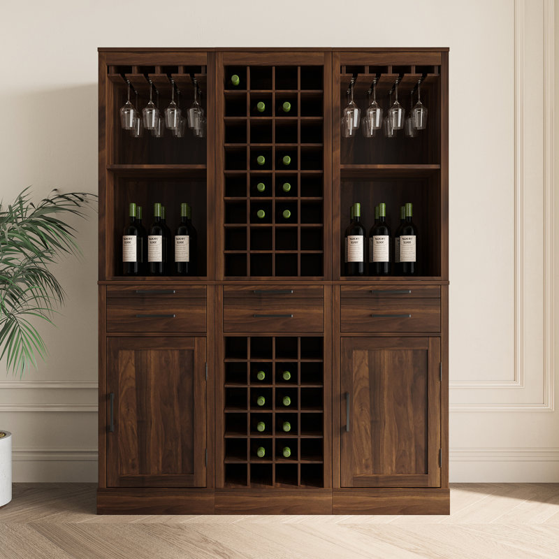 Armoire de rangement modulaire pour 28 bouteilles de vin, Noyer brun
