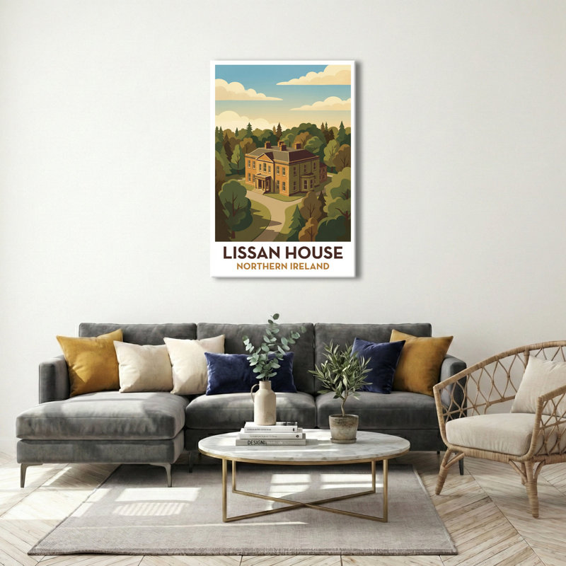 Lissan House, Northern Ireland - Romantic Country House Travel Poster. Giclee Print on Wrapped Canvas. Wall Art, Home Decor - Castles & Palaces, Northern Ireland 1 Piece Wrapped Canvas Wall Art