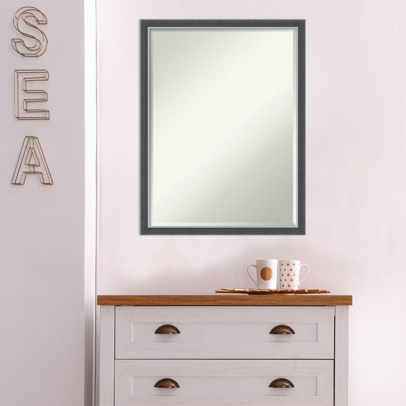 Bridy Wood Flat Wall Mirror, 25.75'' x 19.75'', Brushed Black/Silver