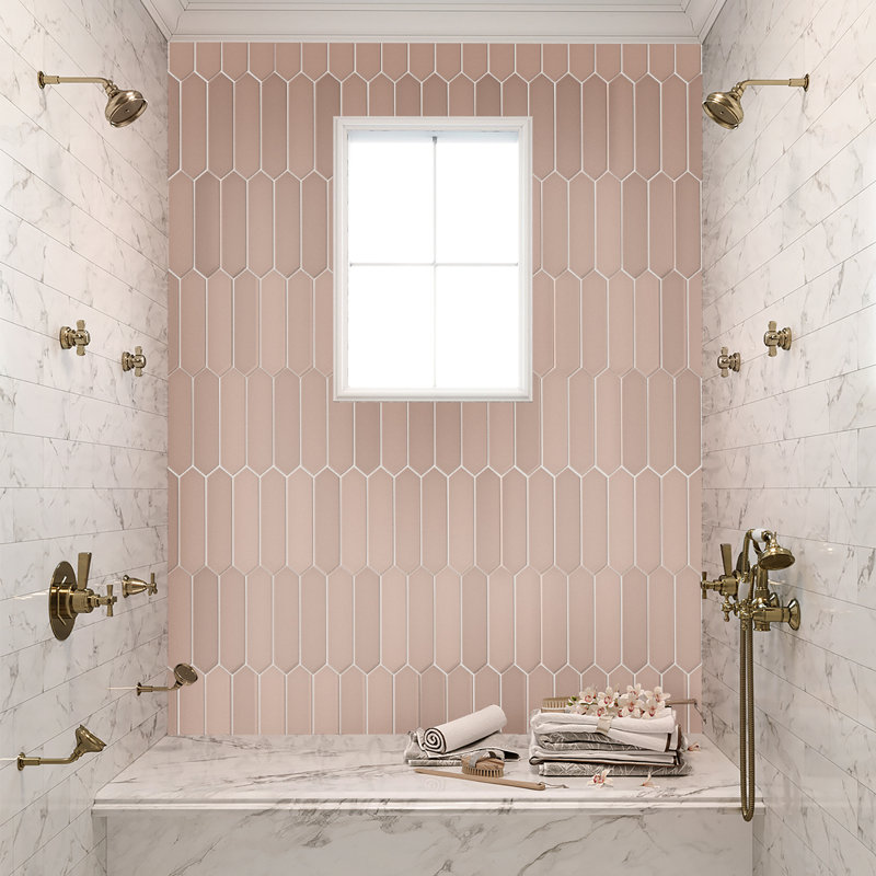 Piquet 2'' W x 10'' L Ceramic Singular Tile, Blush Pink