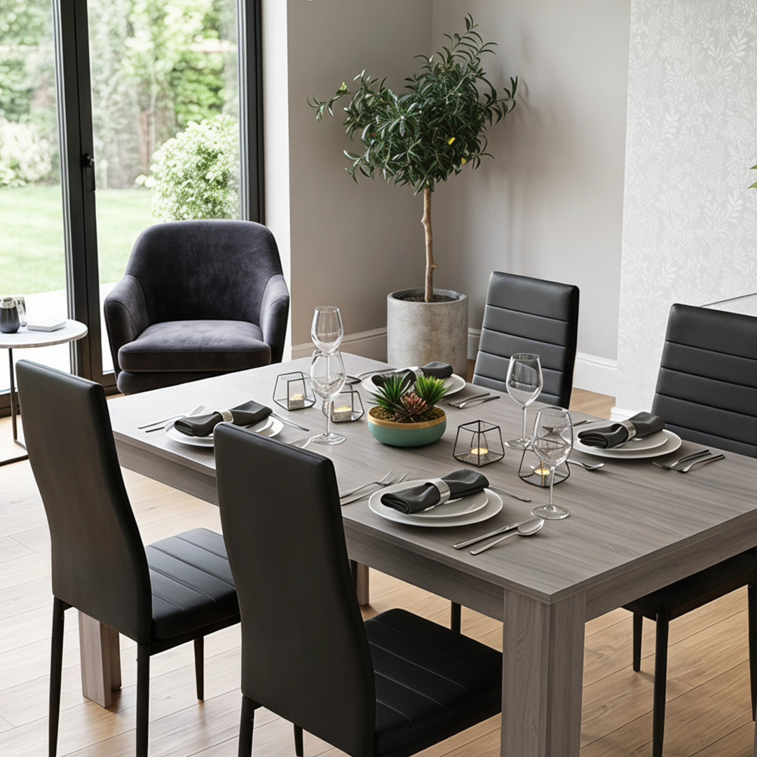 Kosy Koala Unisex Brown Modern Rectangle Dining Table Set W/ 4 Black Chairs Dining Room Furniture In - Image 5