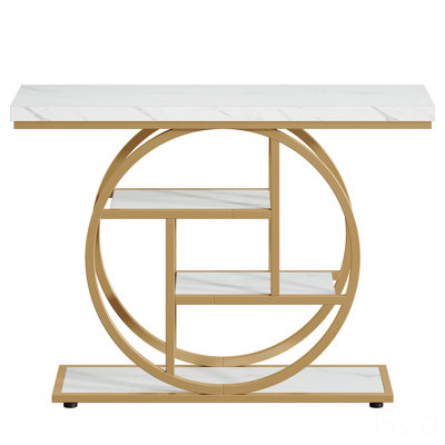 41.3" Industrial Entryway Console Table, 4-Tier Sofa Table With Circle Base, Modern Narrow Accent Table With Storage For Living Room, Hallway, Foyer