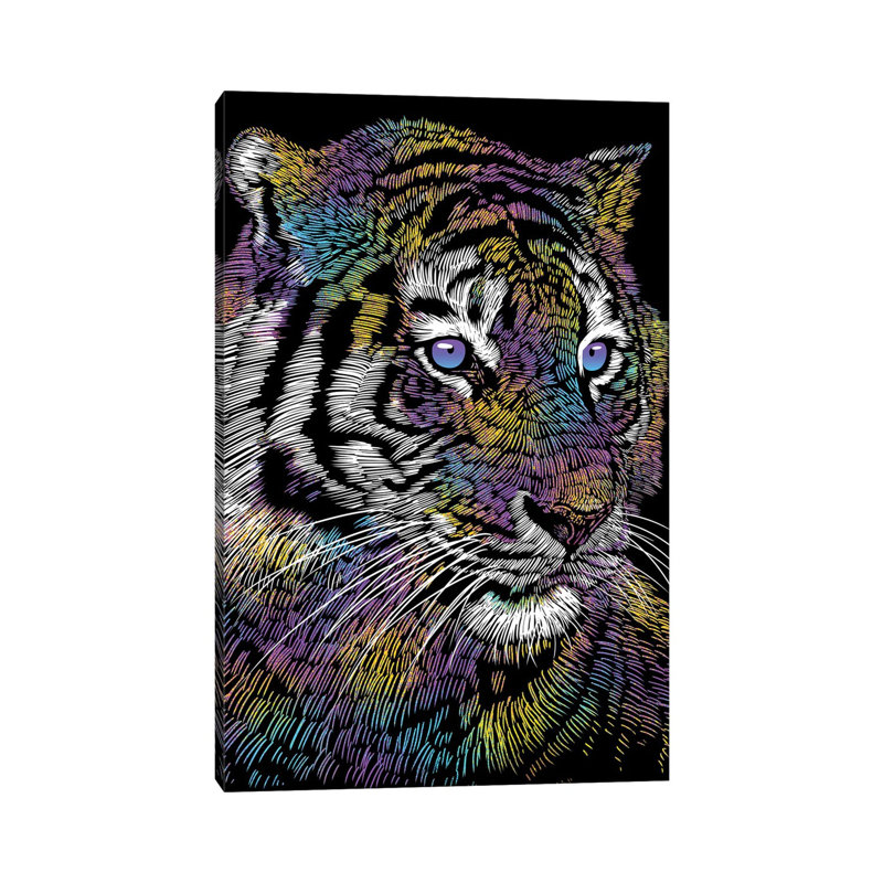Realistic Tiger Colorful by Alberto Perez - Wrapped Canvas Print, 20.32 cm H x 30.48 cm W