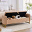 Banc de rangement moderne Lunara 66"W, capitonné, motif Teddy, à placer au pied du lit, avec pieds dorés, poche pour accoudoir et 2 coussins.-343922331-346524064