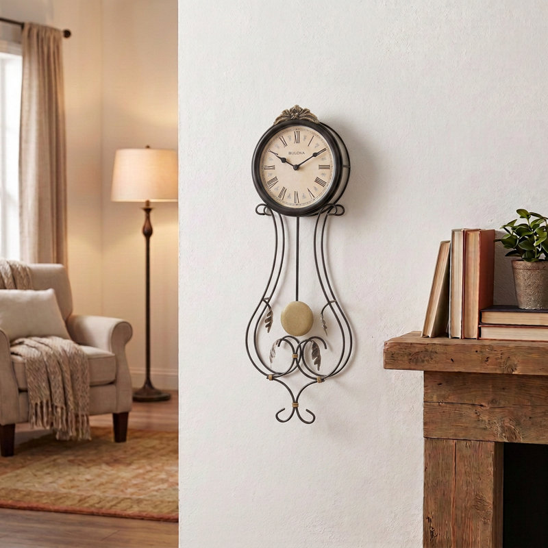 70236B4F187B4E67AC3BCDB6B01CC07A Paulina Wrought Iron Pendulum Wall Clock