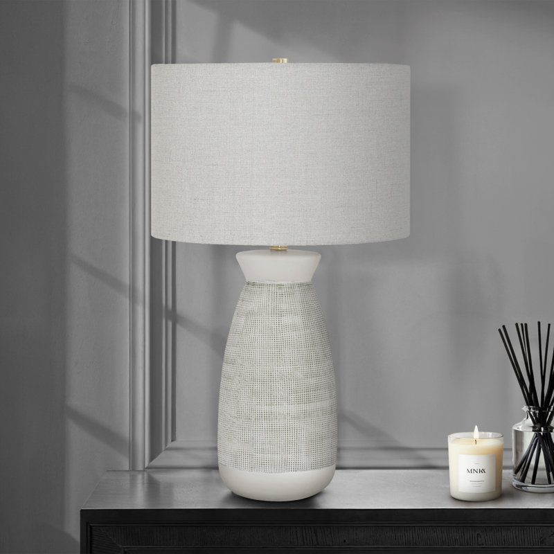 Lighting, H 27 po, lampe de table, céramique, abat-jour, contemporain, Gris, Gris