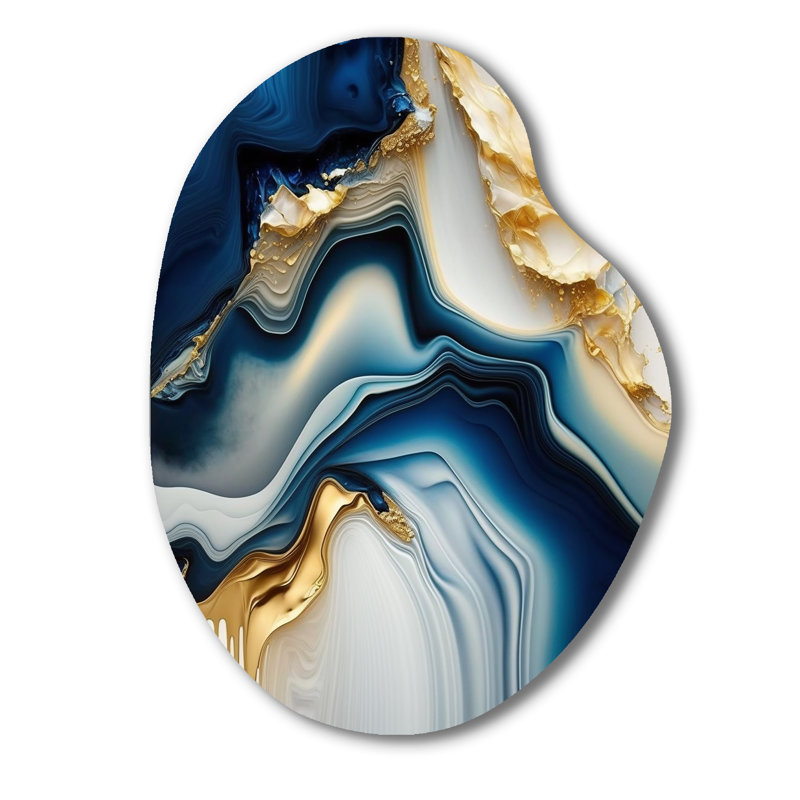 Abstrait géométrique en marbre doré et bleu II - art abstrait en forme de poire en marbre, H 30 po x l 22 po