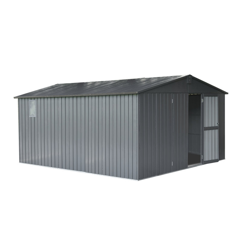 11' x 12.5' Galvanized Steel Outdoor Storage Shed with Windows & Lockable Doors - Dark Gray Metal Garden Utility Tool House
