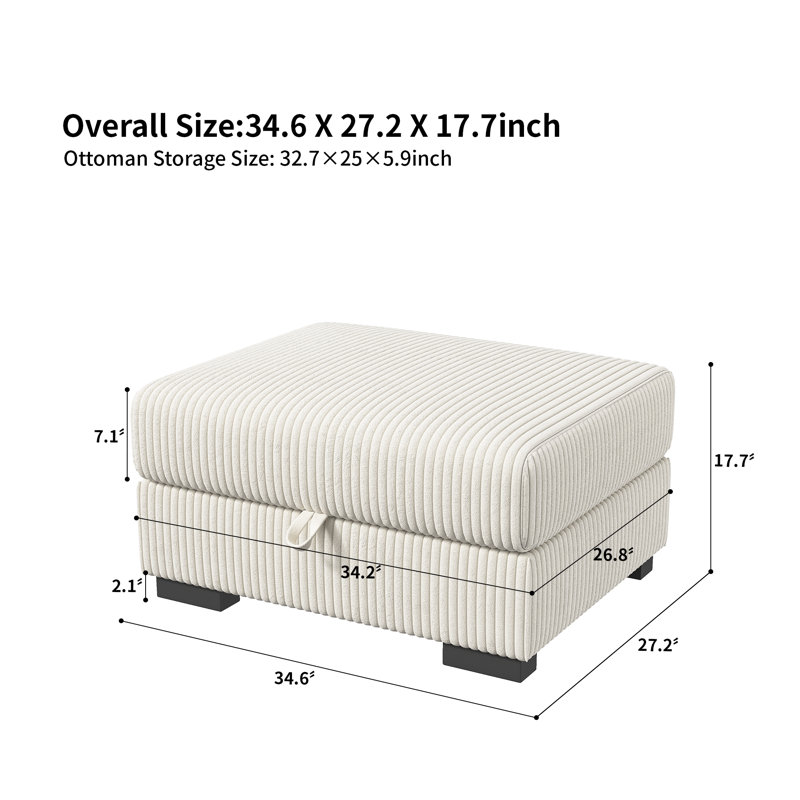 Upholstered Storage Ottoman for Corduroy Sofa Collection , 34.6"W X27.2"D X17.7"H Ottoman, Beige Corduroy