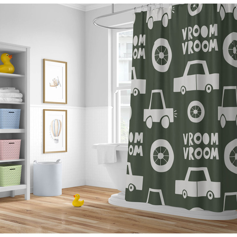 Vroom vroom Colorized Ultra-Thin Lightweight Shower Curtain, 74"H x 71"W, Green/Chimichurri