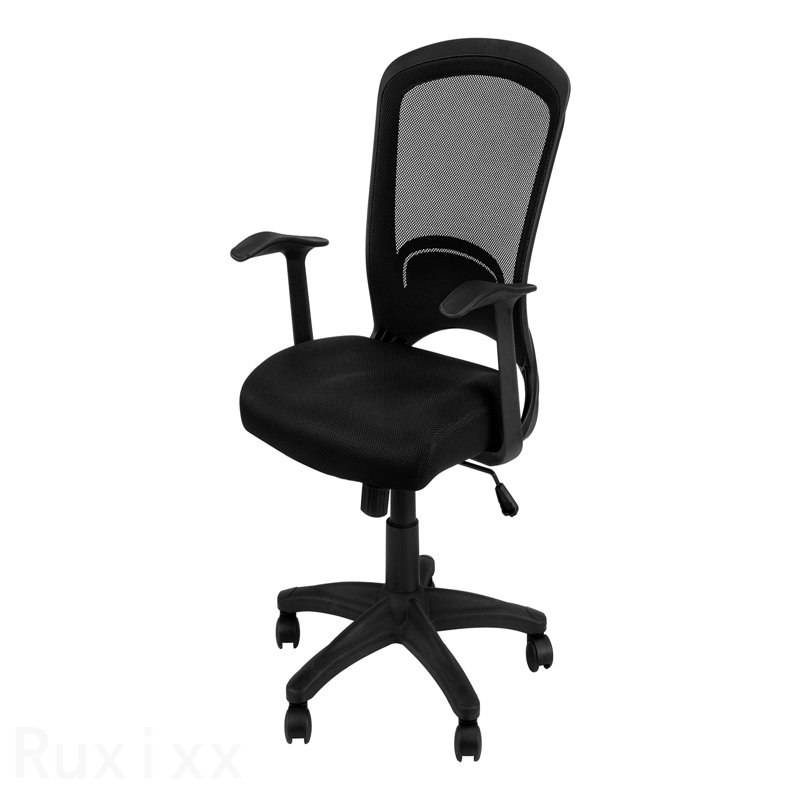 Black Mesh Black Metal Office Chair, Adjustable Height, Swivel, Ergonomic, Armrests, Computer Desk Work, Contemporary Modern