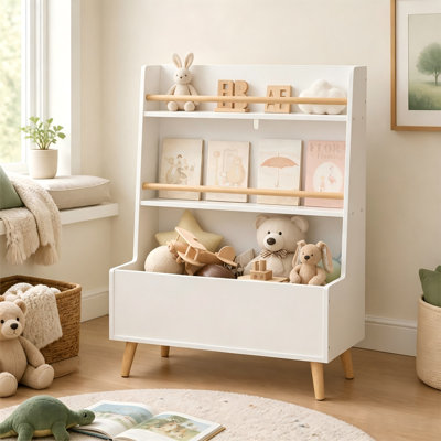 Ce support de rangement blanc multifonctionnel sur pied peut contenir des livres et des magazines, et fonctionne également comme une armoire de rangement pour jouets, répondant aux besoins de rangement quotidiens.