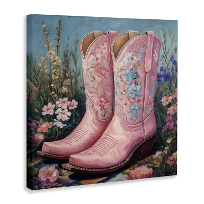 Toile de bottes de cowboy rose Wildflower, design par Heidi Kuntz