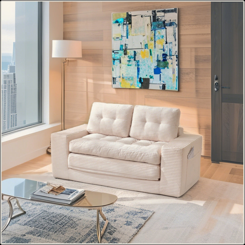 Canapé-lit à causeuse avec mousse à mémoire de forme et structure en acier - sans assemblage, conception convertible 2-en-1, tissu en velours côtelé - canapé compact pour les petits espaces, les appartements, le bureau à domicile et la chambre à coucher