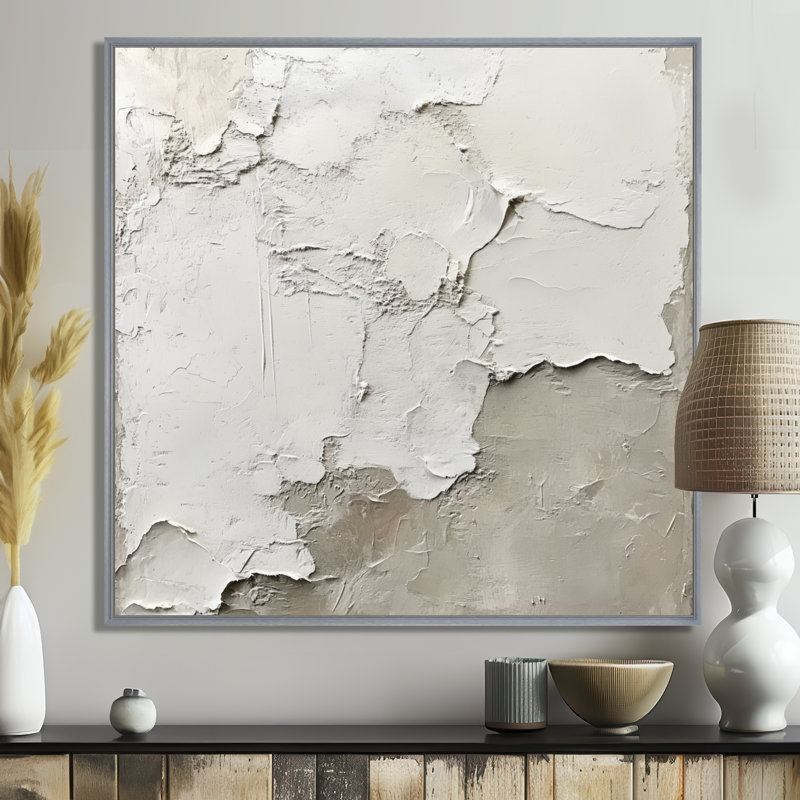 «Soft Plaster Paint Layers I», art mural minimaliste beige, H 16 po x l 16 po, Encadrement argenté