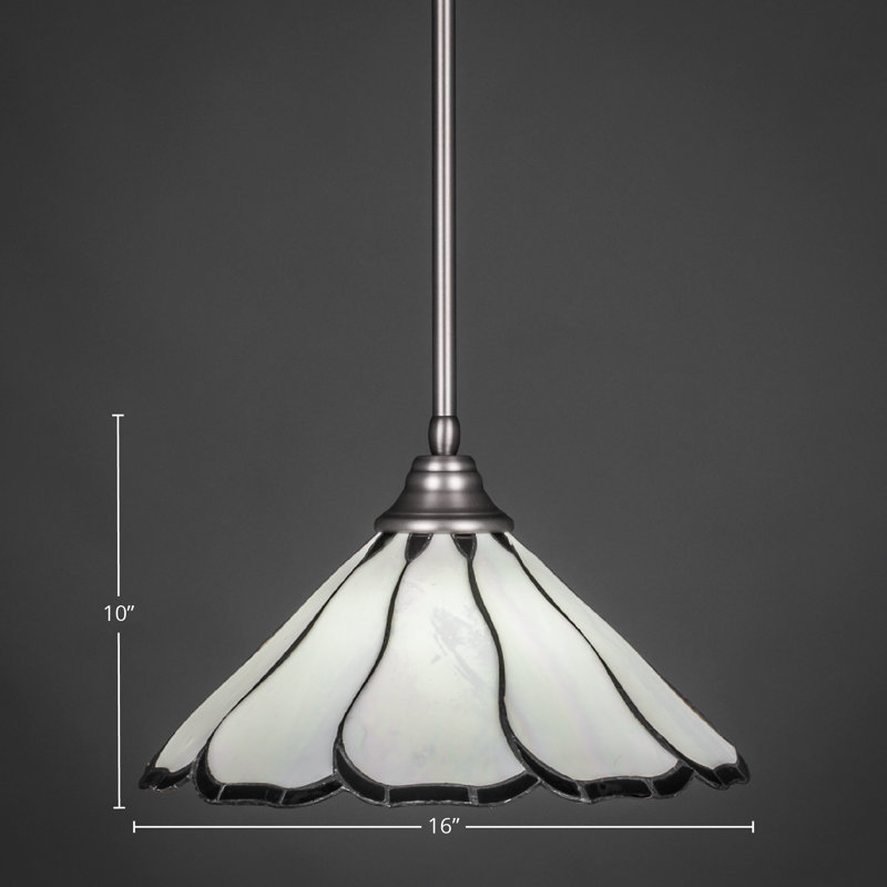 Luminaire suspendu avec tige en verre, Bronze, 16 po, Verre Tiffany avec touche de perle
