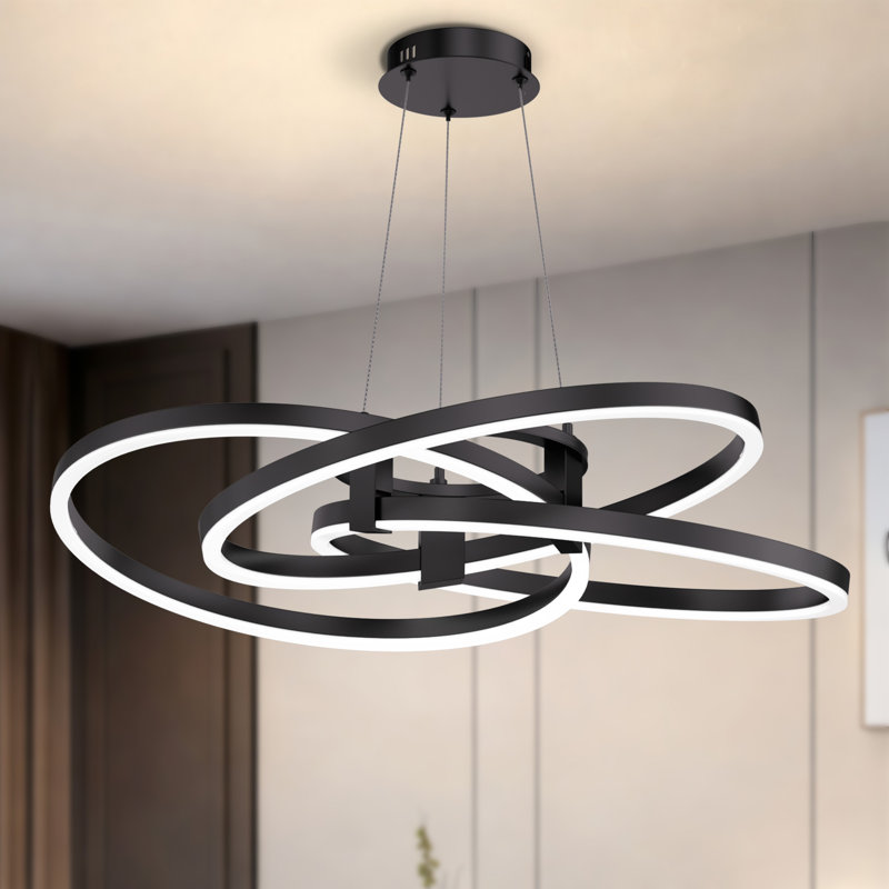 Lustre moderne carré / rectangulaire à 3 lumières 36 "avec cadre en aluminium Alliber, H 8,5 po x l 36 po x P 36 po, Noir mat