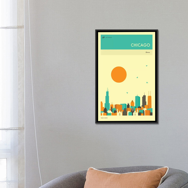 « chicago horizon ii », impression sur toile, H 26 po x l 18 po x P 1,5 po, Toile avec cadre noir, Pas de tapis