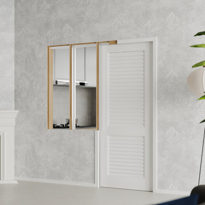 Porte à gousset - Porte coulissante intérieure à persiennes au design moderne, panneau de fibres à densité moyenne ventilé pour la maison et le bureau avec quincaillerie
