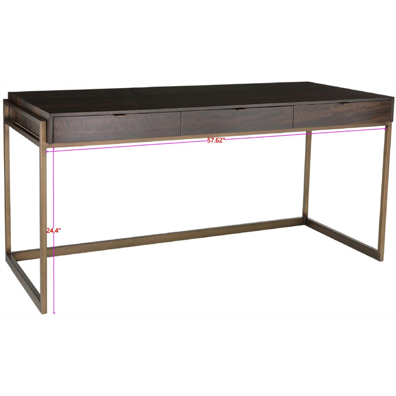 Vera Solid Wood Writing Desk, Smoked Eucalyptus/Bronze Plated