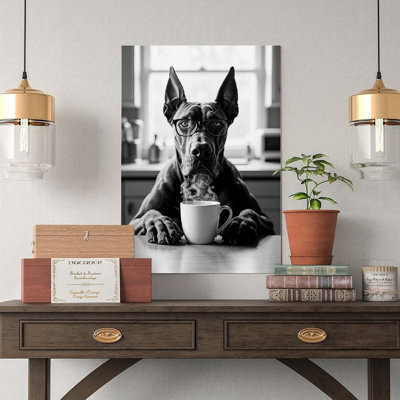 Canvas Wall Art Great Dane Dog Drinking Coffee Poster-2 Vintage Poster Print Home Decor