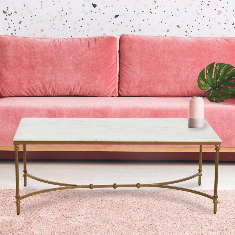 Libertine Genuine Marble and Metal Coffee Table, Gold 