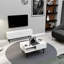 Élégant ensemble de meubles de salon, blanc | Meuble télé (54,3 x 19,7 x 11,6 po) et table basse (35,4 x 21,3 x 15,6 po) | Panneau de particules 100% mélaminé, fixation murale, tablettes multiples | Design moderne pour décors chics-776880193