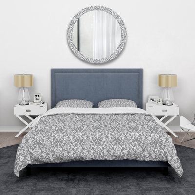 Ensemble de housse de couette moderne gris et blanc en damas gris et blanc