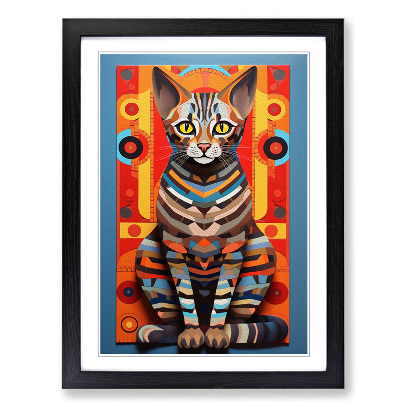 Bengal Cat Constructivism - Framed Print, 46cm H x 34cm W x 2cm D, Black Framed