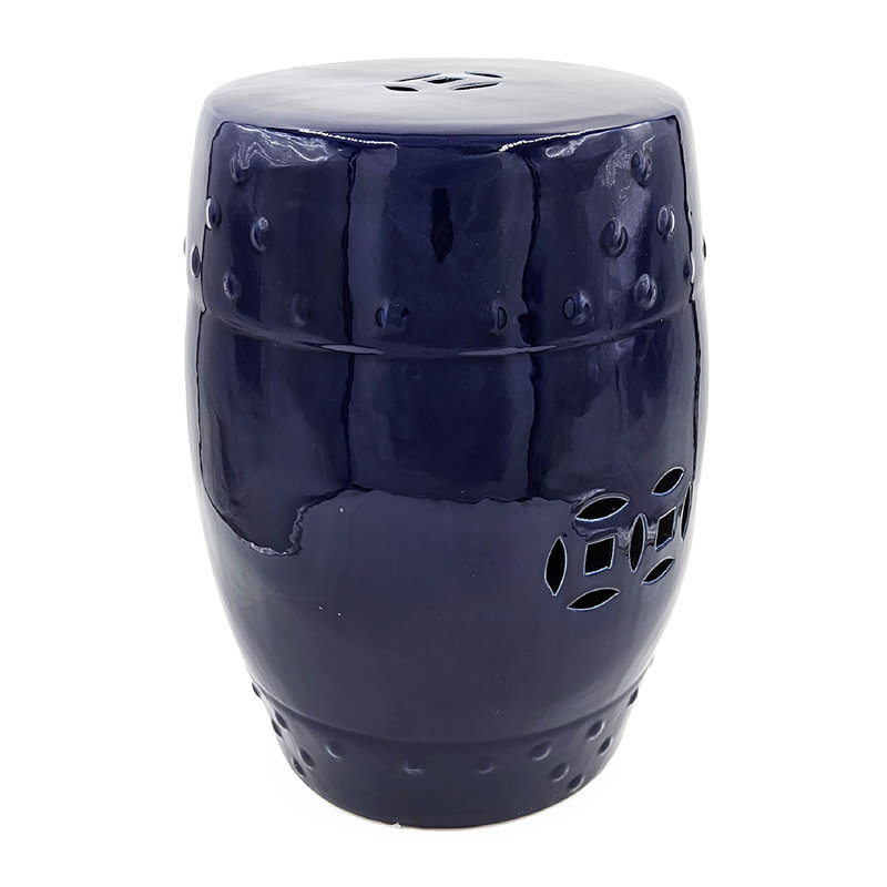 D13x18" Ceramic Barrel Stool With Cutout Design, Navy