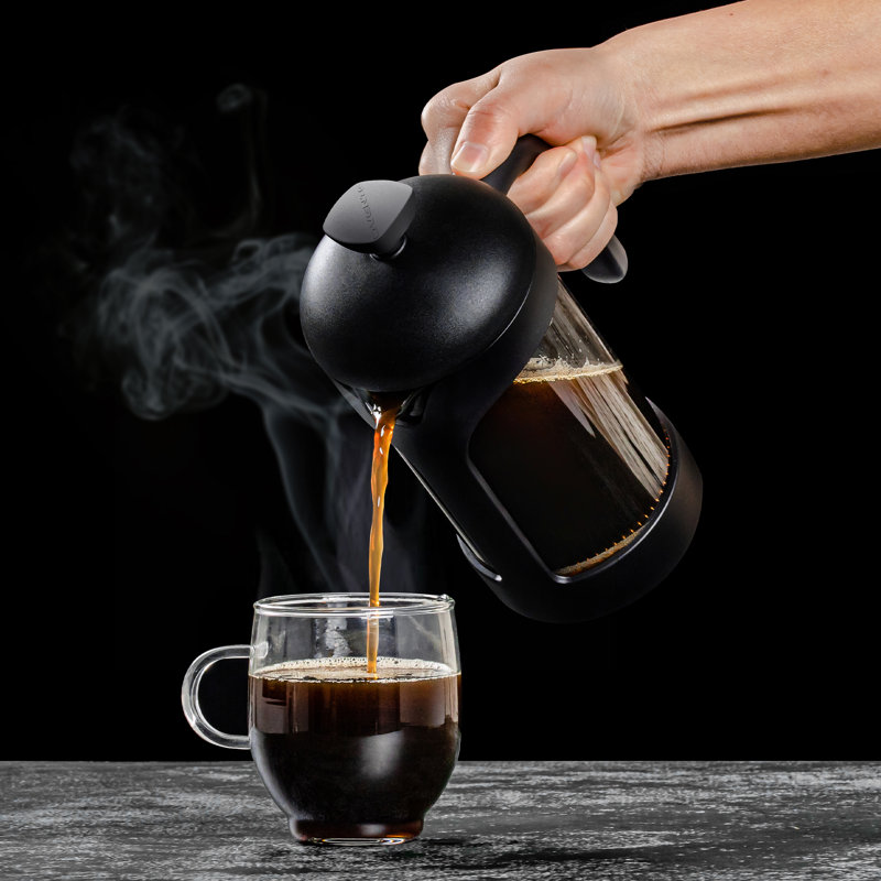 OVENTE French Press Coffee Maker 20 Ounce with Heat Resistant Borosilicate Glass & Stainless Steel 4-Level Filtration System, Portable Cold Brew Coffee Maker for Travel, Camping or Gift, Black FPB20B