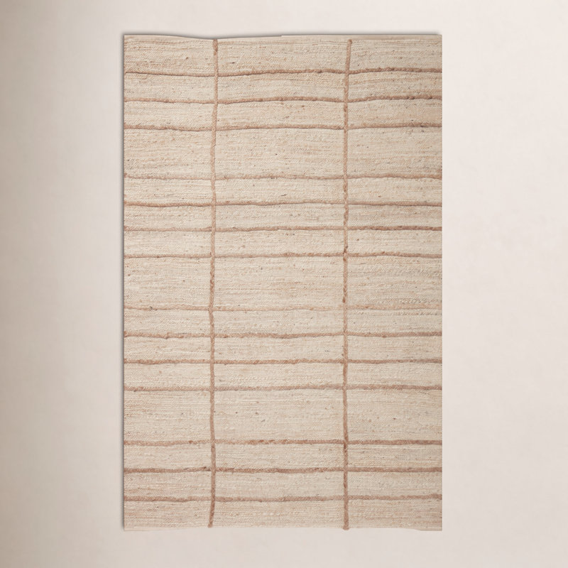 Bement Beige Brown Hand-Woven Geometric Jute Rug, Rectangle 2' x 5'