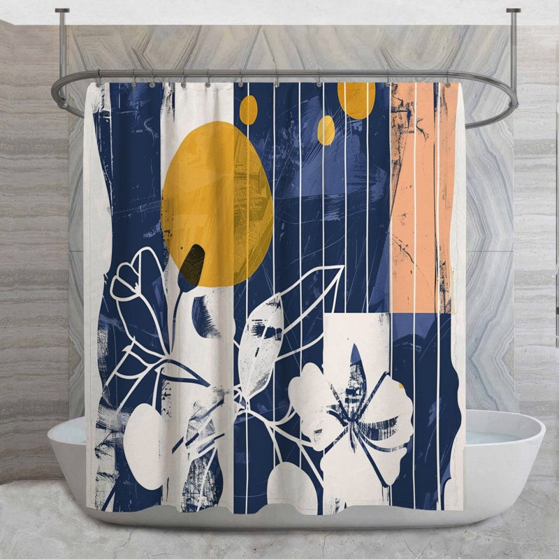 Rideau de douche abstrait à motif floral - Motif frais 14098, H 73 po x l 70 po