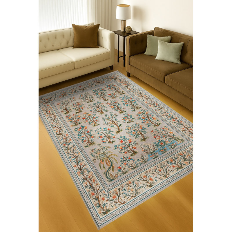 Tapis blanc tissé à motif lavable Mosso, 3'3" x 6'7"