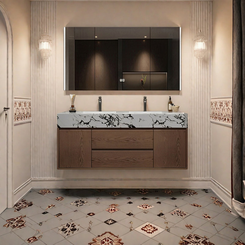 Nouvelle armoire de salle de bain de style chinois, H 21,65 po x l 51,18 po x P 21,65 po
