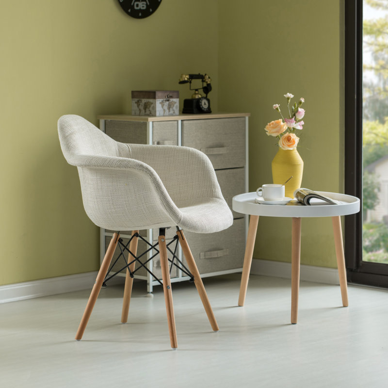 Dearbhl 16'' H Fabric Upholstered Beech Armchair, White, 1