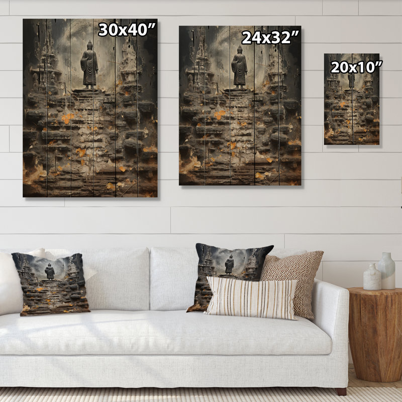 " Grey Buddhism Buddhas Footprints II ", 40" H x 30" W x 0.78" D