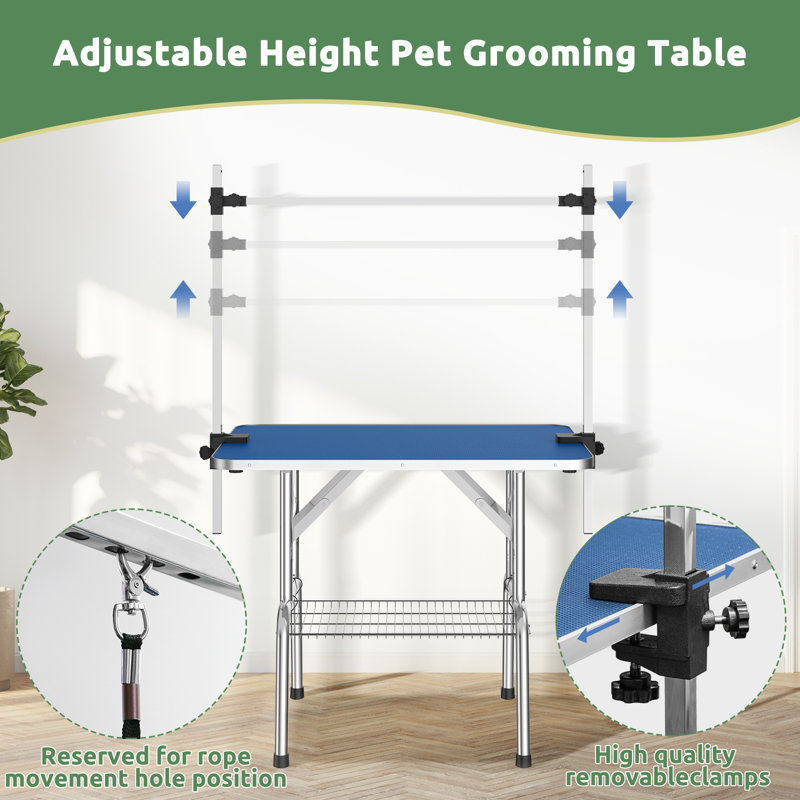 Blue Pet Grooming Table – Foldable Home Use Table With Adjustable Arm, Secure Noose, For Dog/cat Grooming, 64"H x 36"W x 24"D