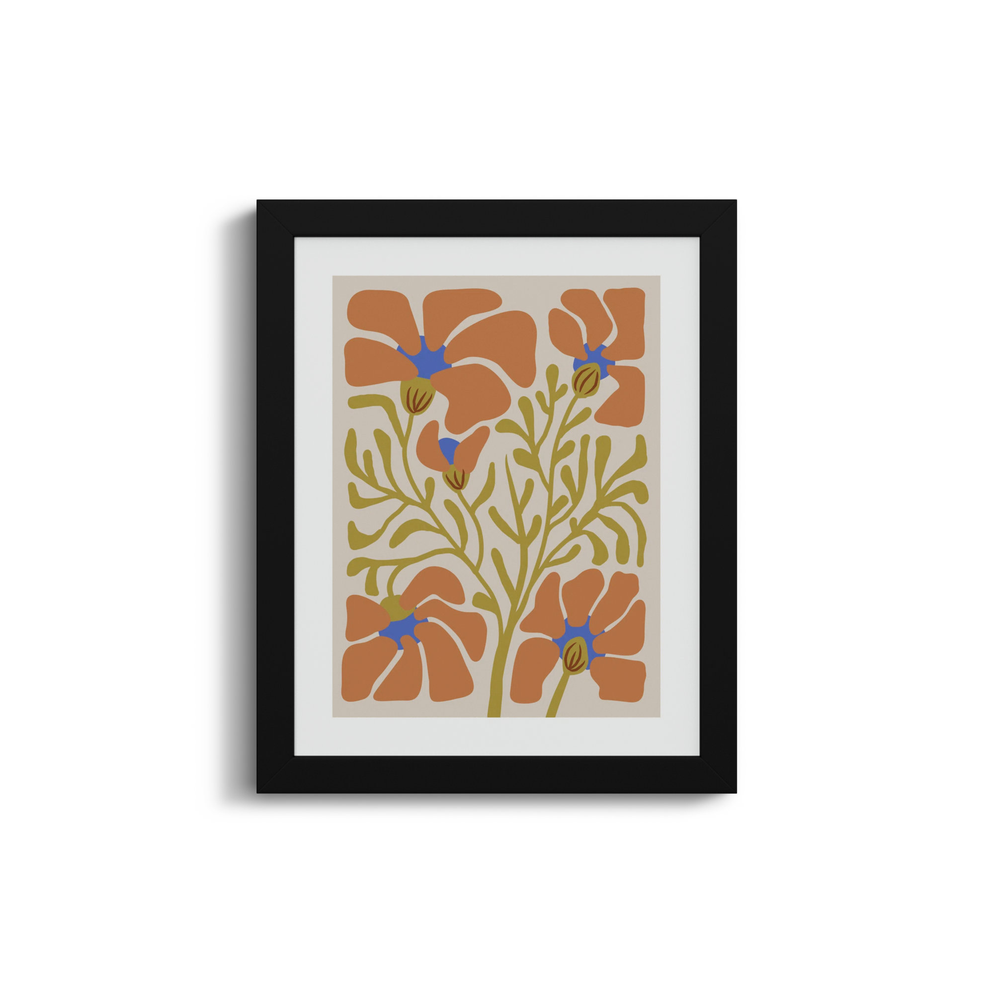 Expressive Abstract House Plant Orange On Tan Framed On Paper by The Creative Bunch Studio Print, Black, 13" H x 11" W x 1" D