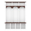 Arbre d'entrée de style maison de campagne en bois avec design arqué, banc de rangement pratique en noyer avec 5 crochets noirs, armoire à chaussures minimaliste 4-en-1 avec 7 compartiments pour le vestibule, salon, blanc