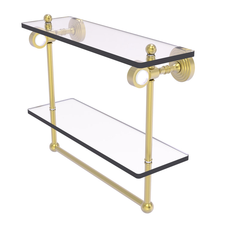 Jarrell 2 Piece Glass Tiered Shelf with Towel Bar, 13" H x 16" W x 5.12" D, Satin Brass