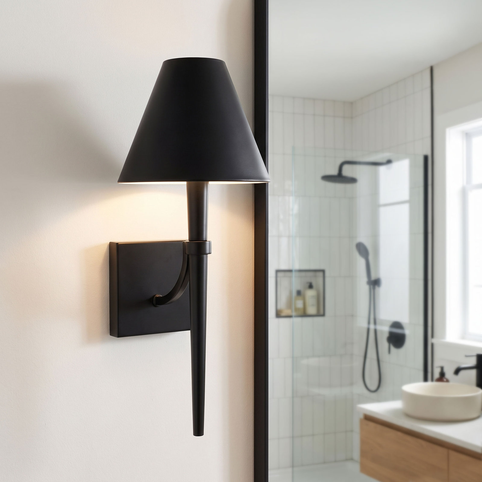 Edmont Single Light Dimmable Candle Wall Light, Matte Black