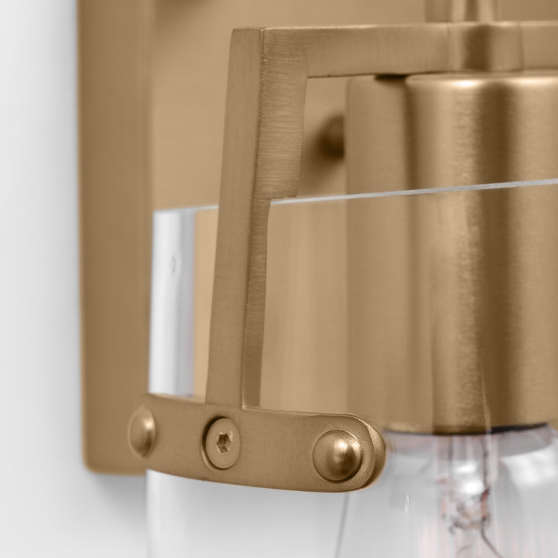 Satin Brass 2-Light Vanity Fixture with Clear Glass Shades